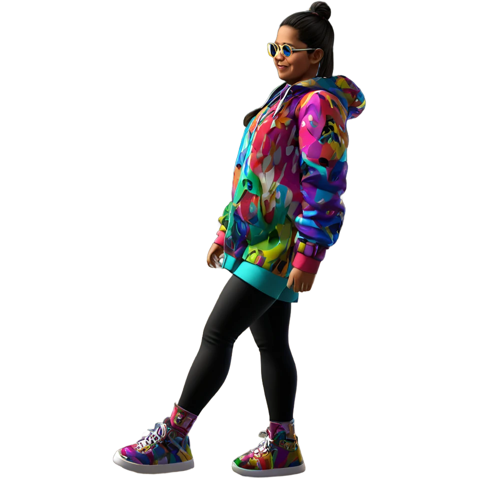 girl walking in multicolored outfit emoji