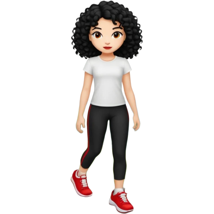 generate a pretty bratz fair skinned girl with curly black hair wearing a white tshirt trekking on a hill with red sneakers on and black leggings.  Put a hill behind her emoji