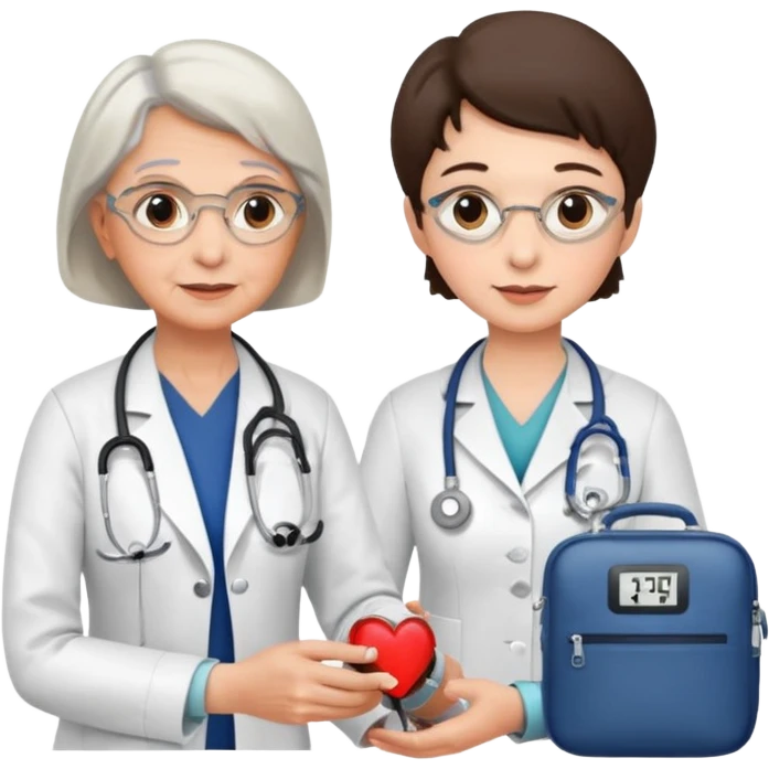 um medico medindo a pressão de uma idosa emoji