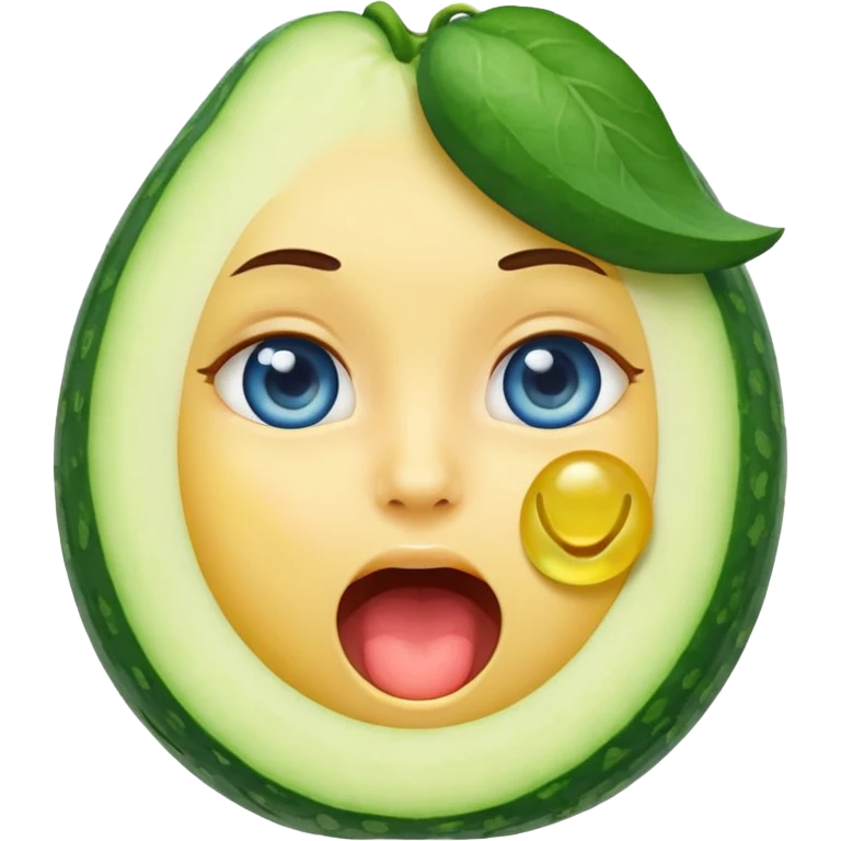 I want a girl emoji, blushing, blue eye, drooling a bit because she has a full cucumber in her mouth. I want her to chock a bit on it but still enjoying. The cucumber is in her mouth and it a traditional yellow emoji emoji
