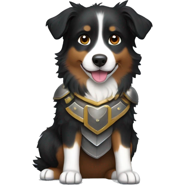 Small black australian shepherd dog with armor emoji