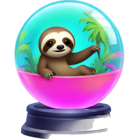 Kawaii colorful baby sloth in a neon jungle globe emoji