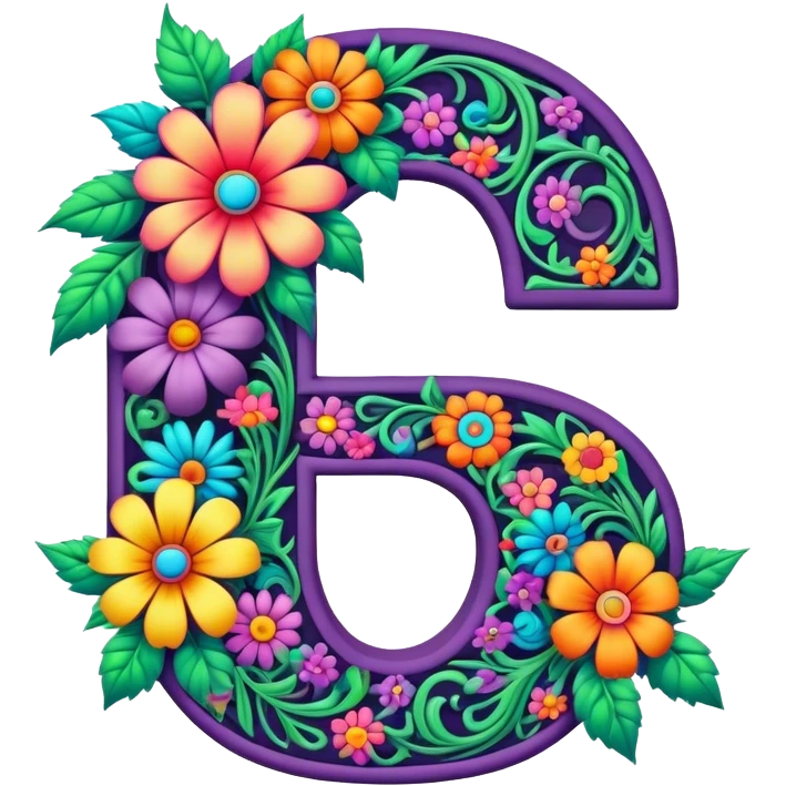 3D, gothic style psychedelic colored Letter “G” with hippie style flower border emoji