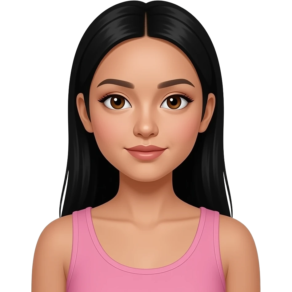 fille cheveux noirs 18 ans, yeux bruns, asiatique, bronzée, cheveux longs lissés ,maquillage, botox, tube top rose emoji