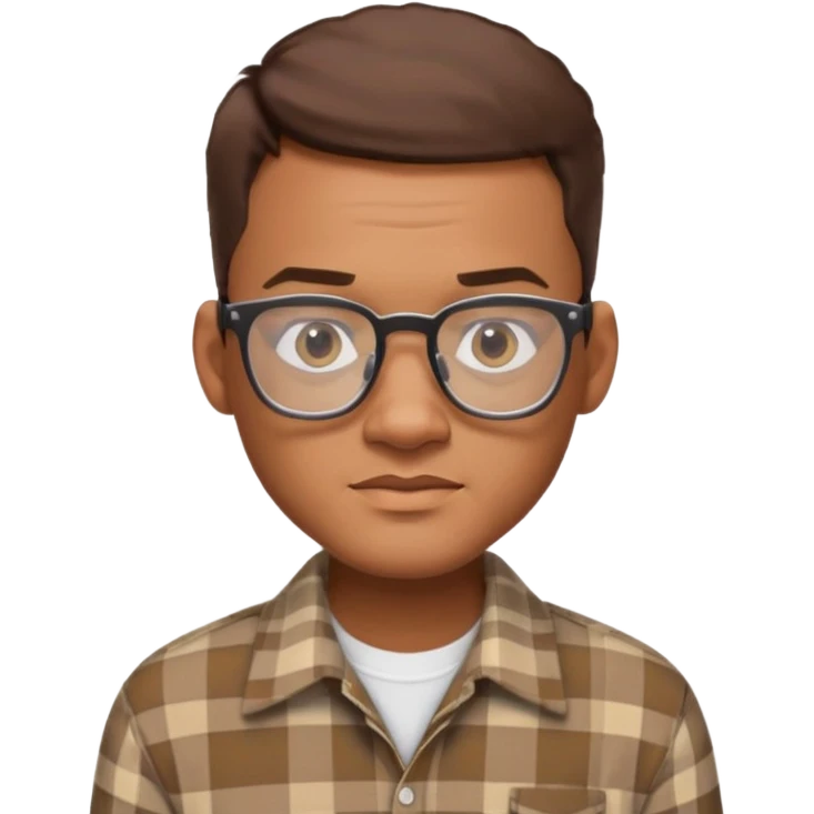 emoji of a Will Smith lookalike, short brown hair, plaid shirt, elegant, software engineer, smart glasses emoji