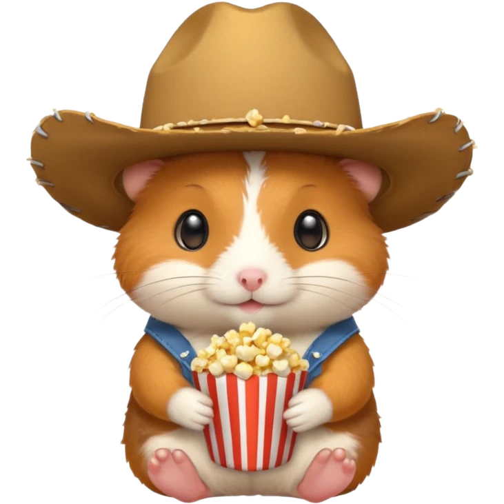 orange hamster holding pop corn, with cowboy hat emoji