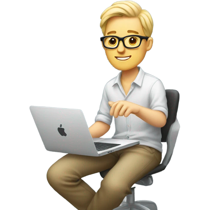 white-skinned male product designer sitting with macbook emoji