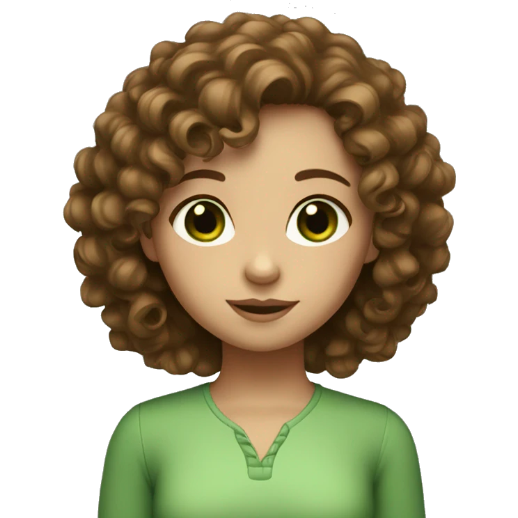 a girl with curly brown hair and green eyes emoji