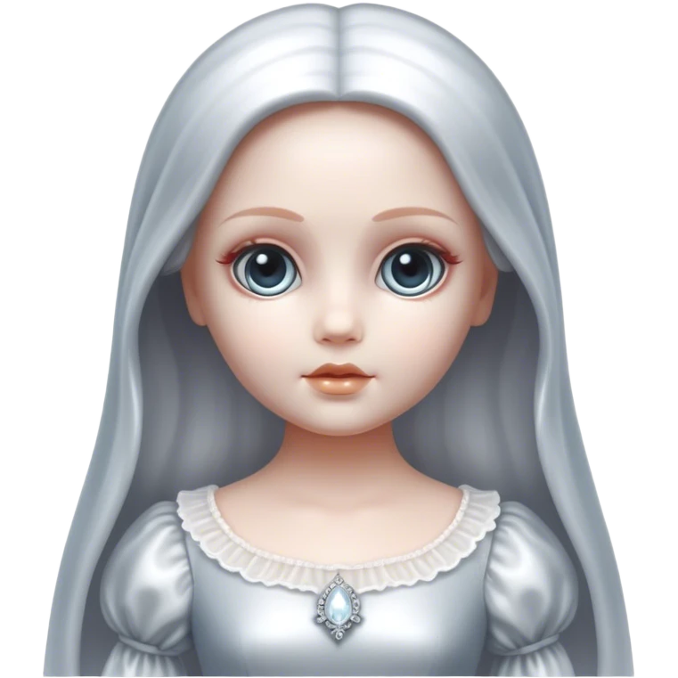 Cinematic, Ultra realistic 32k HD, hauntingly beautiful doll, Balanced features, highly detailed, glowing with silver light, high shine, remembrance, a painting of white silver, fanciful, enchanting, ghostly. The image is so lifelike it feels as though it could leap off the canvas at any moment emoji