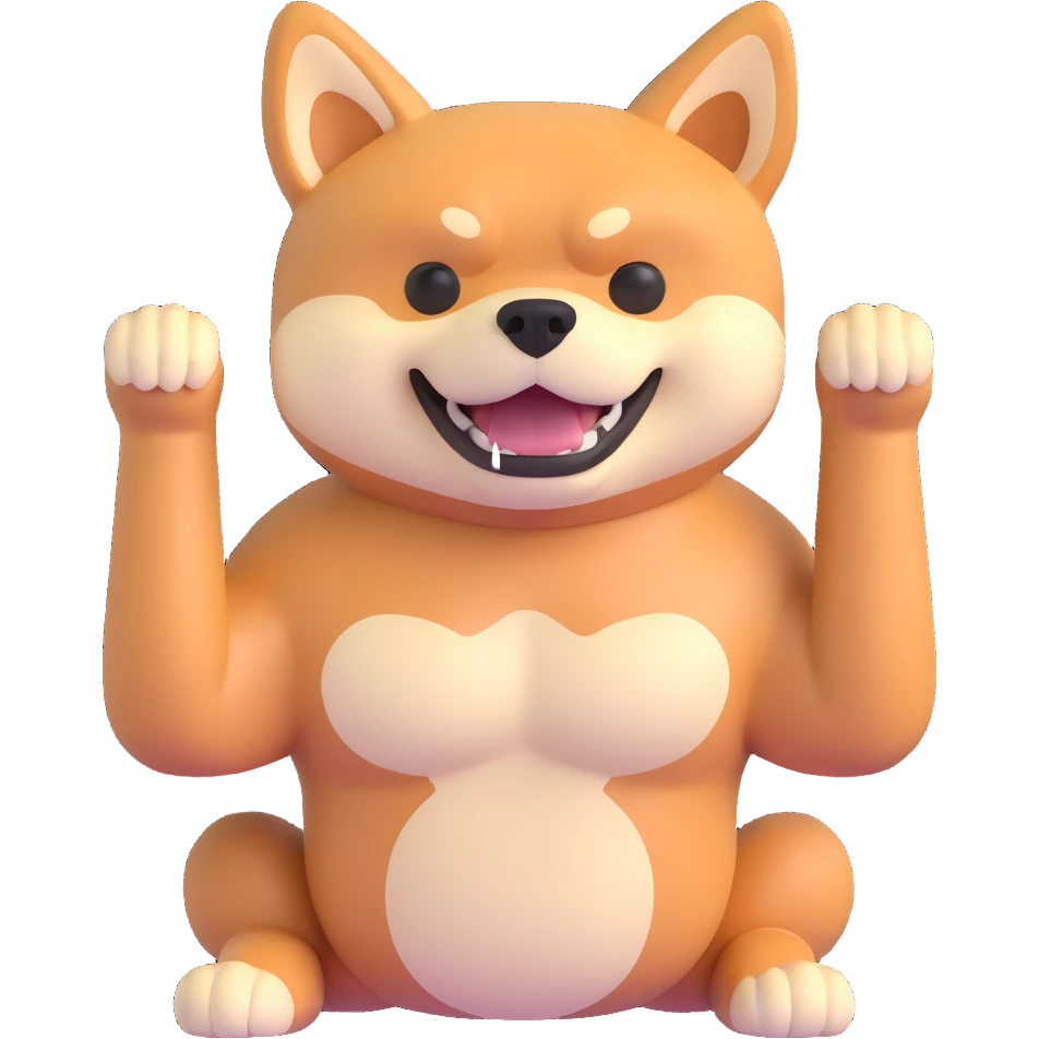shiba inu, with muscles emoji
