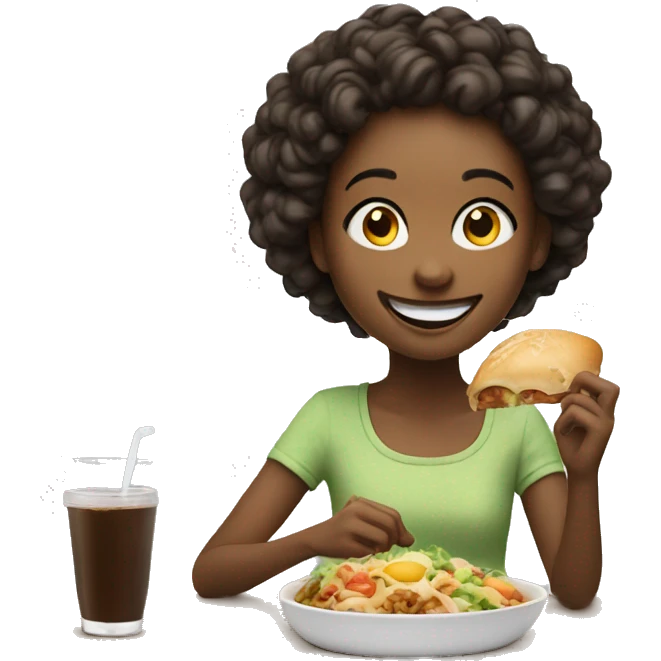 smiling girl enjoying her meal emoji