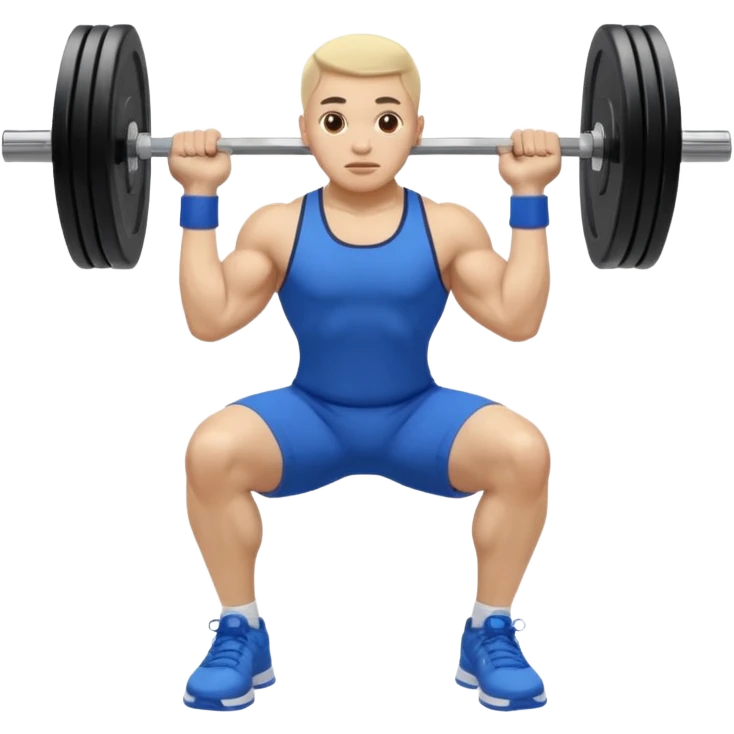 Blue clothes blue shoes barbell squats, каштановые волосы собранные в хвост,  emoji