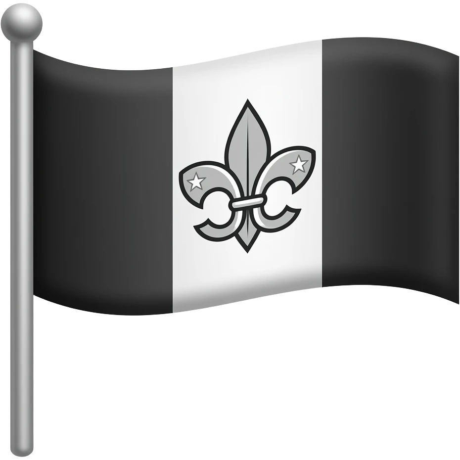 Drapeau noire et blanc. la partie blanche est du coter du baton. au centre la croix scout d'europe emoji
