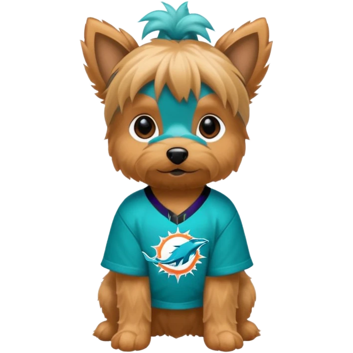 Yorkie in a Miami dolphins jersey emoji