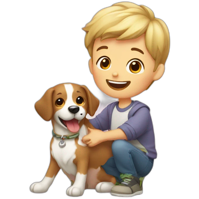 Happy Boy with Flower and Dog. emoji