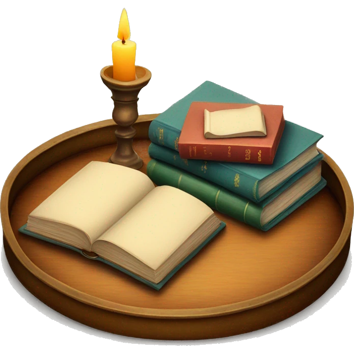 vintage tray with books and candle emoji