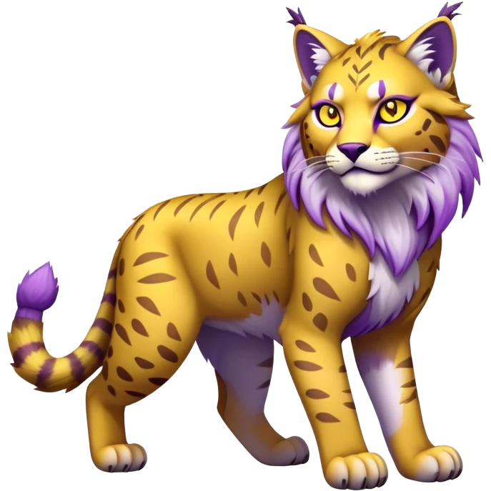 Yellow and purple Electric-type Bobcat-Lynx-Lion-Fakémon full body emoji