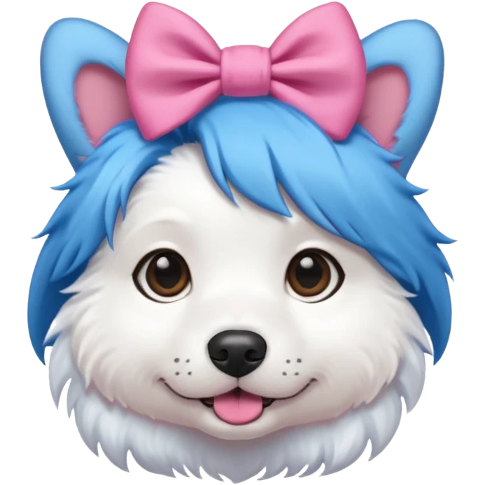 dog with blue hair and pink bow on head emoji