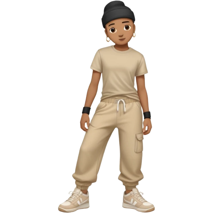 Hiphop dancer, with cute big pants, sneakers, and t-shirt. emoji