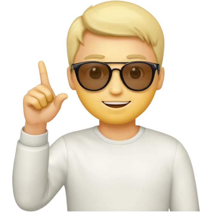 Create a yellow emoji of a guy wearing sunglasses pointing his index finger at the screen emoji