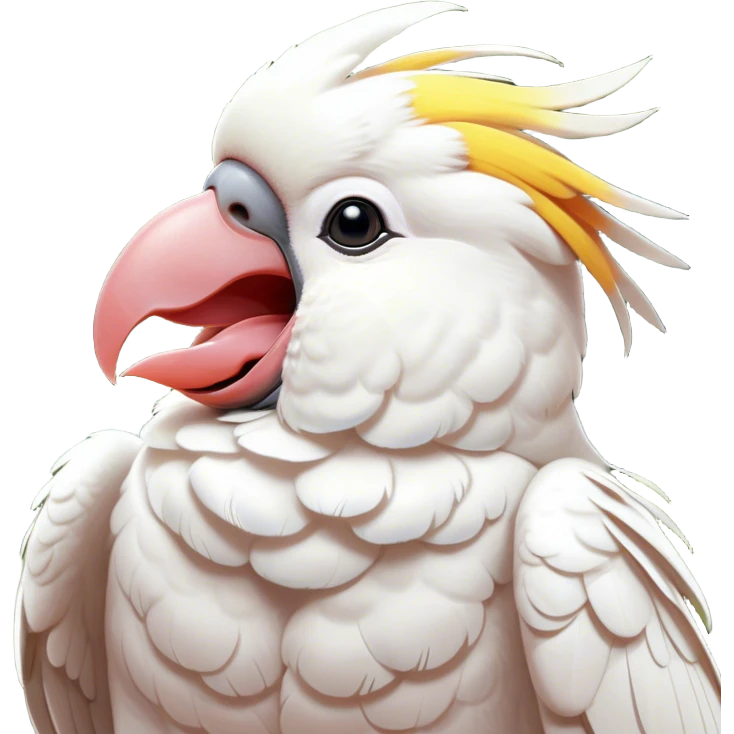 Cinematic Cute Yawning Cockatoo Portrait Emoji, Head tilted slightly with a dramatic, wide-open yawn, showcasing a plump, feathered body with a softly drooping crest and sleepy, half-closed eyes, Simplified yet irresistibly adorable features, highly detailed, glowing with a soft, cozy tropical glow, high shine, relaxed yet expressive, stylized with a dash of whimsical avian charm, soft glowing outline, capturing the essence of a drowsy yet affectionate cockatoo that appears ready to stretch out and yawn its way off the screen! emoji