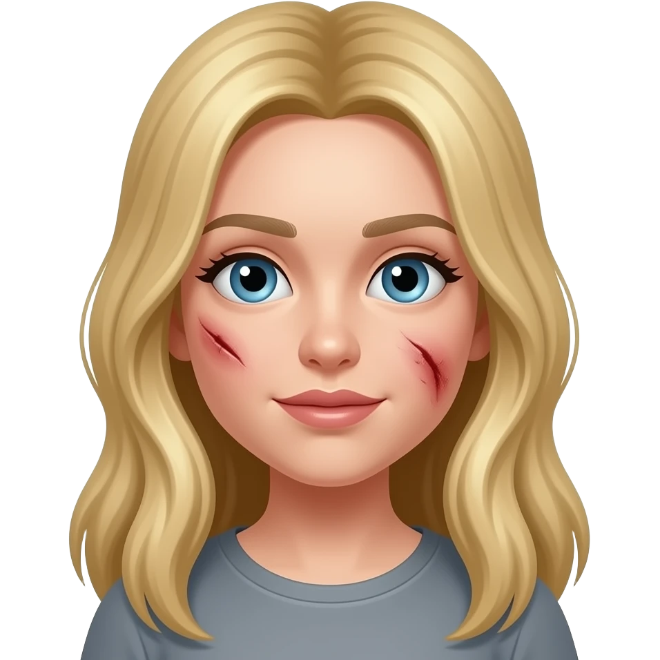 Blonde girl long hair big bruise on face emoji