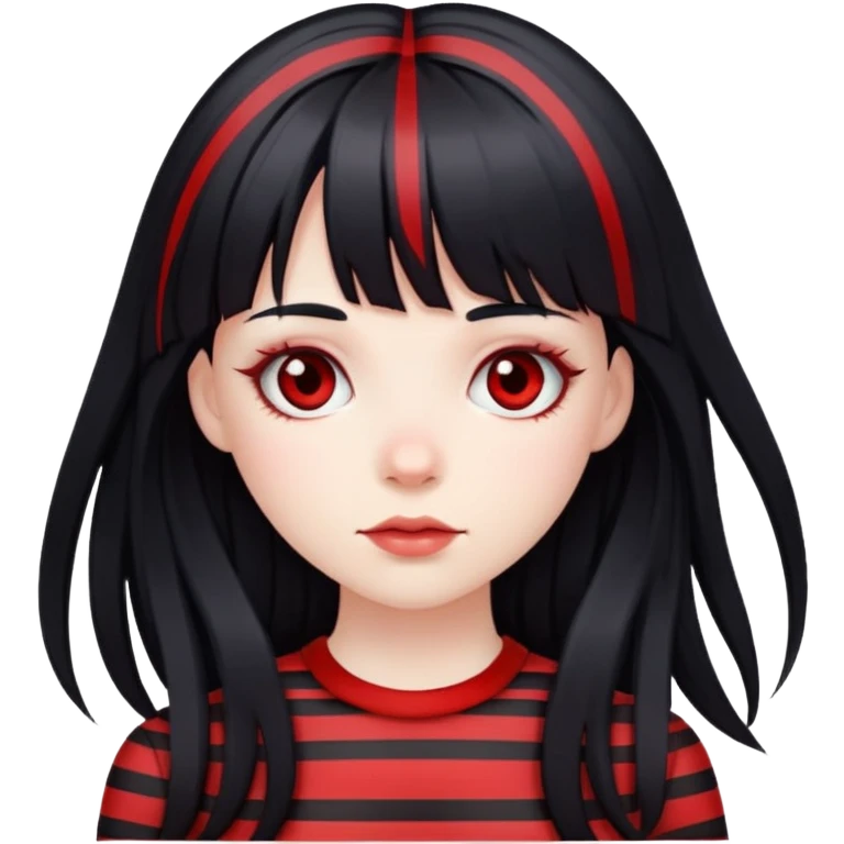 pale girl, long black hair with red striped hair and bangs emoji