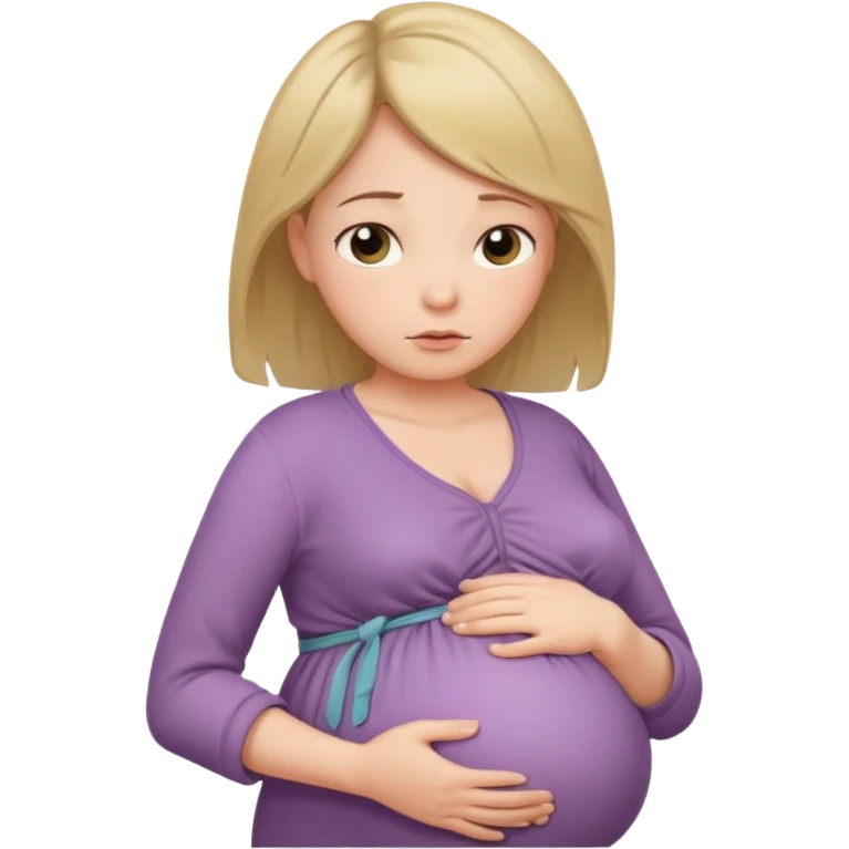 pregnant woman with neatly tied hair looking tired touching her big belly softly and breath slowly emoji