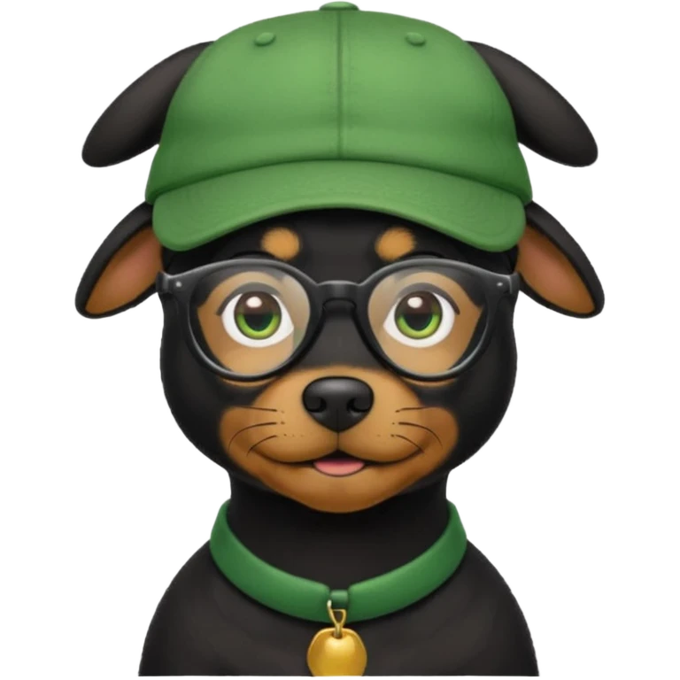 fully black dog, green haired, glassess and a hat emoji