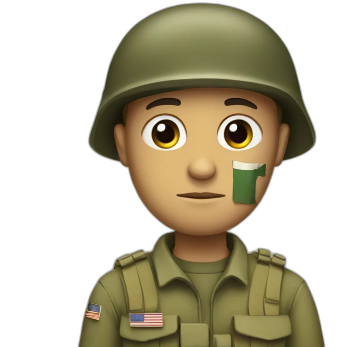 A sad soldier with an Israeli flag on his shoulder emoji