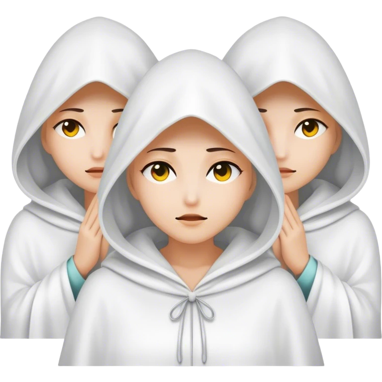 3 mysterious women in white hooded cloaks that cover their eyes emoji