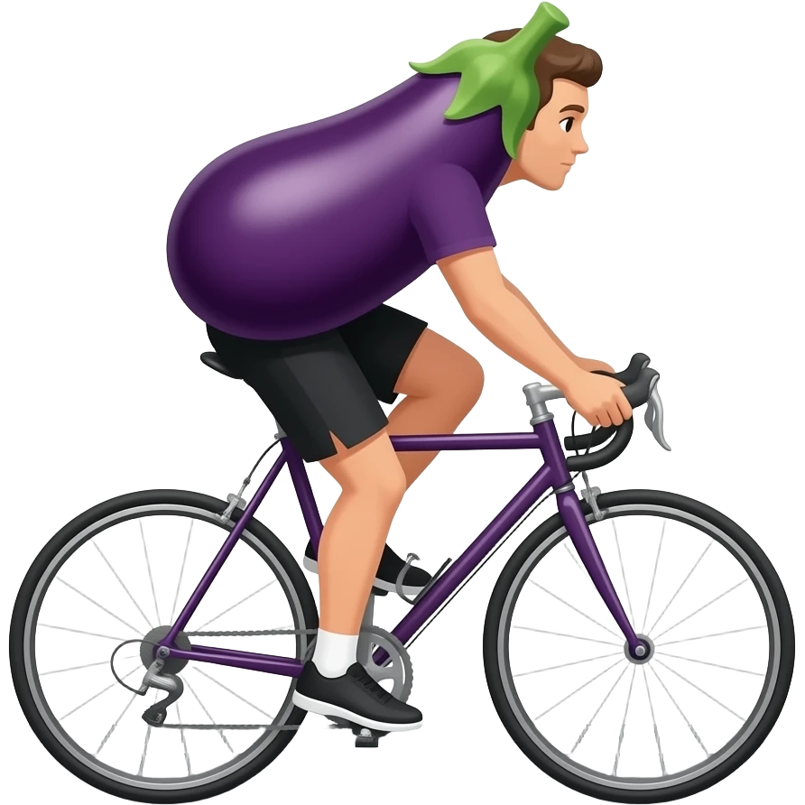 Man riding bike road eggplant emoji