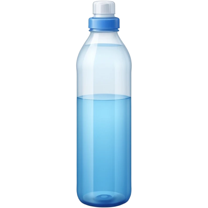 tall translucent plastic bottle with smooth curves and slightly tinted blue or white cap, filled with clear liquid, clean minimal design, no label, no measuring cap, no drops, no extras, sealed bottle, soft lighting, subtle shadows, emoji scale emoji