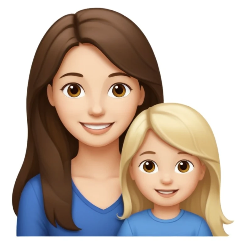 Brunette lady with toddler little girl with long brown hair and 1 year old boy with blonde hair emoji