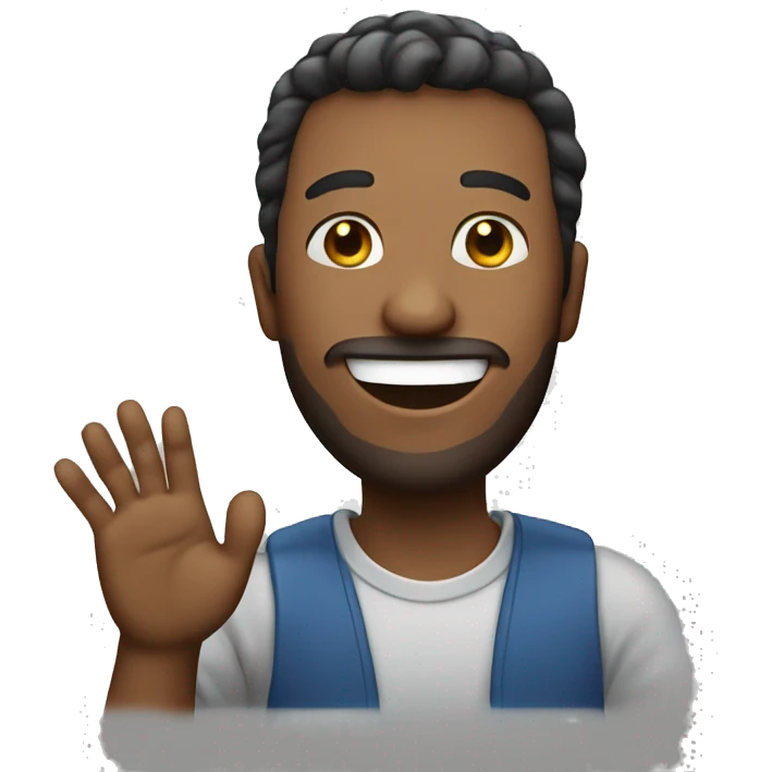 a man with a smile on his face and a raised hand emoji