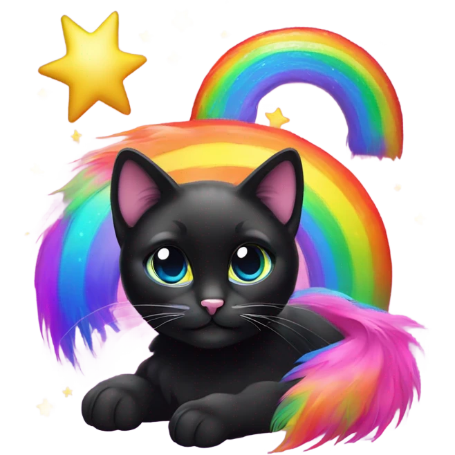 Lisa Frank, black cat with rainbow fur shine emoji