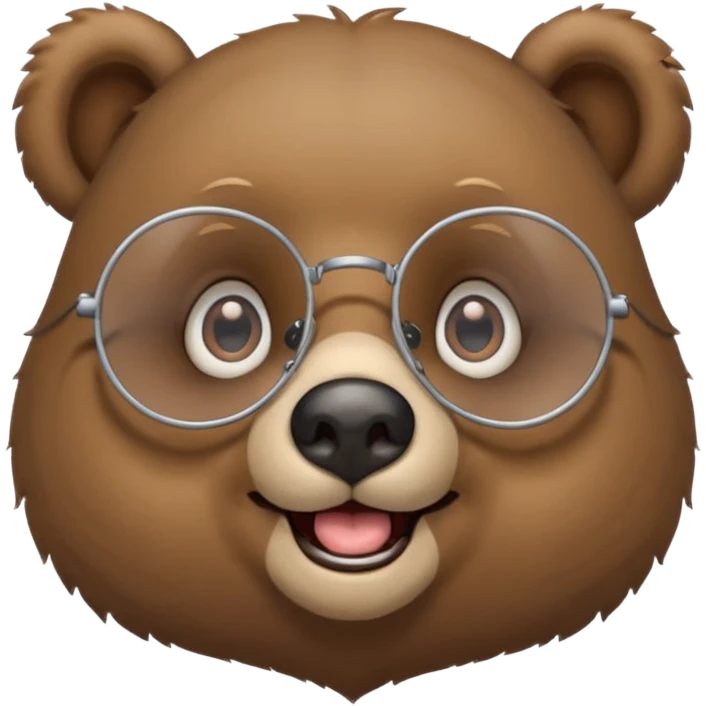 안경을 쓰고 웃고 있는 곰A cute, happy bear wearing round wire-rimmed glasses, with a small mole near the corner of its mouth emoji