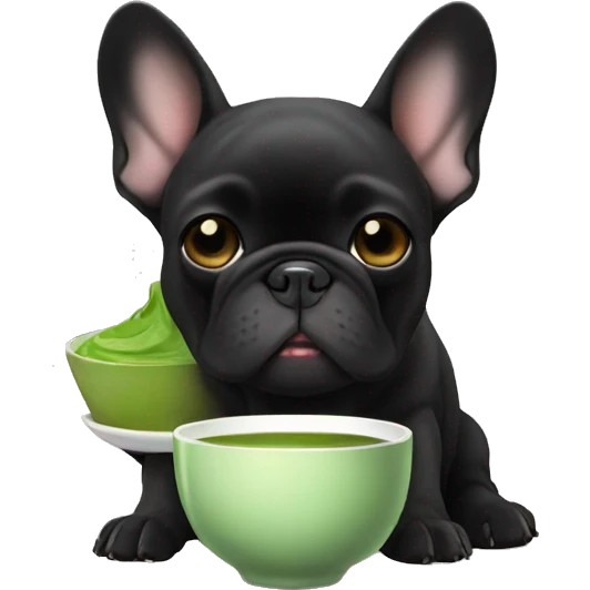 All black French bulldog drinking matcha tea emoji