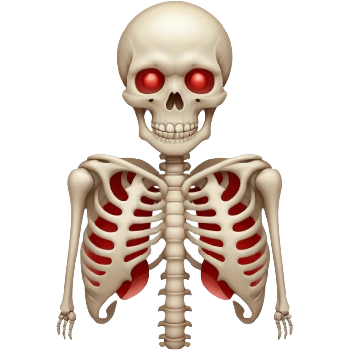 Minimalist emoji-style sticker of a ribcage x-ray with a curled-up demon inside, lines in faint white on black background, subtle red eye glow



 emoji