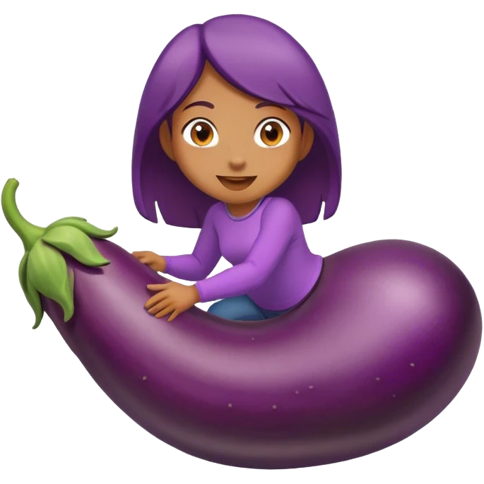Tan girl riding egg plant emoji