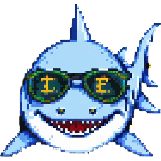 pixel art shark with dollar sign glasses emoji