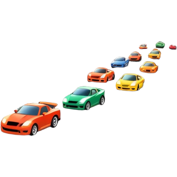grandstands filled with cheering crowds, checkered flags waving, and traffic lights signaling the start, with a thrilling atmosphere of anticipation and speed. Sporty cars and motorcycles lined up at the starting line, ready to race, with a vibrant racetrack in the background. emoji