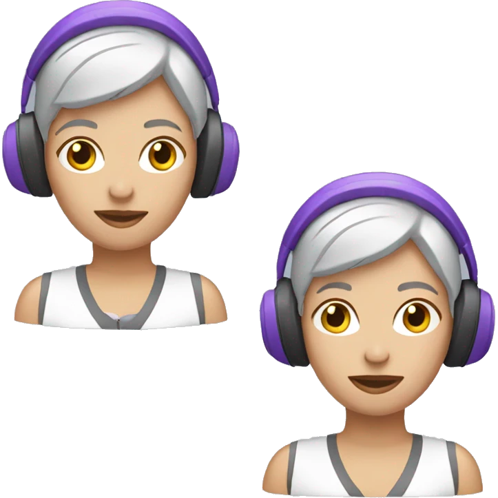 White Woman with short, purple hair wearing ear defenders  emoji