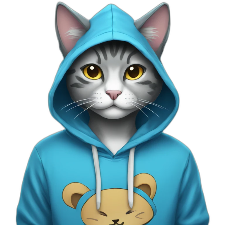 blue kawaï comics styled humanized cat wearing a hoodie emoji