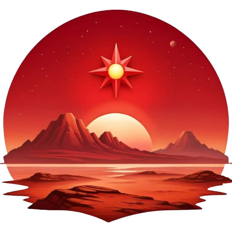 Bright red star rising over Mars horizon, dawn breaking emoji
