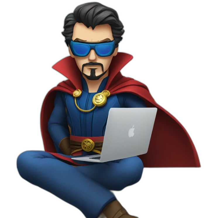 Doctor Strange with macbook and power glasses emoji