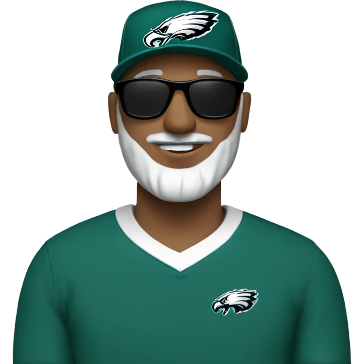 Bald guy black and grey beard wearing Philly eagles cap shirt and sunglasses  emoji