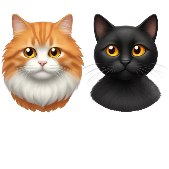 Orange cat and Black fluffy cat as worriers emoji