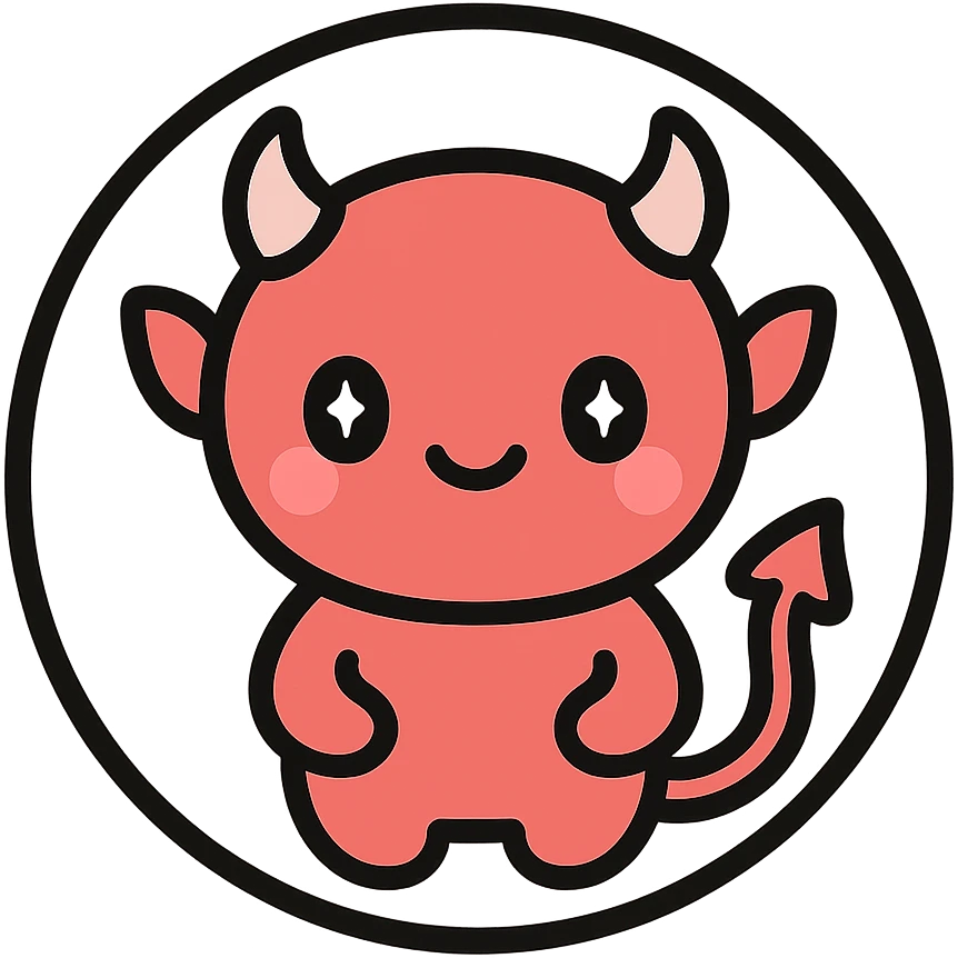 little alchemy style icon
subject: crimson devil
border: medium-black
shape: round, circular
background: white
style: full color fill with medium black outlining emoji