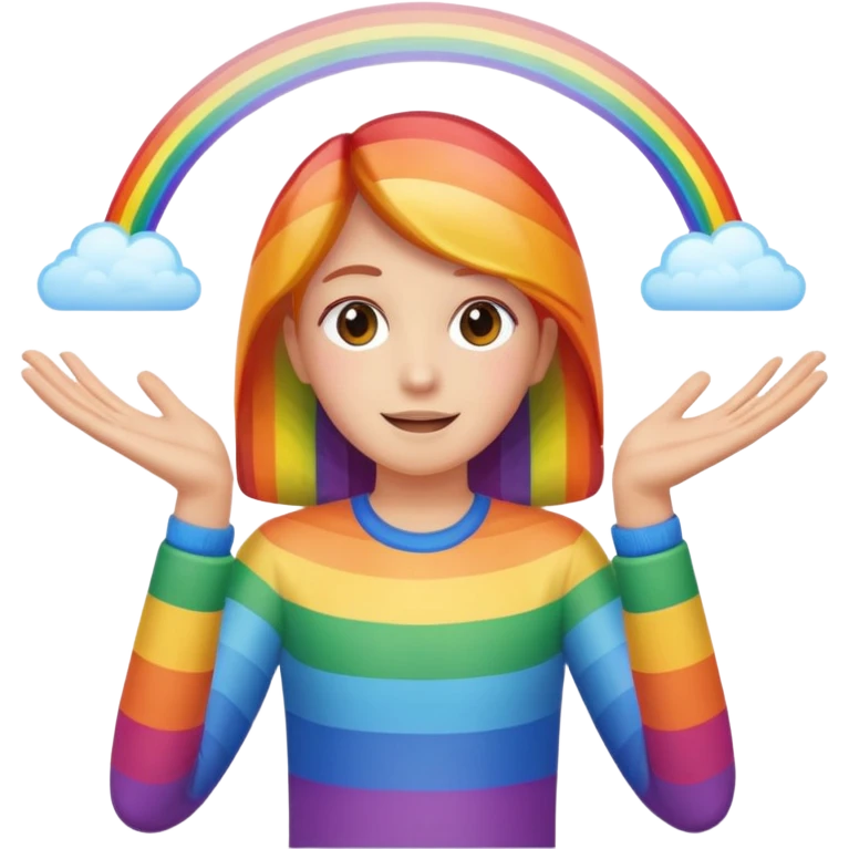 person with open arms, rainbow magic between hands emoji